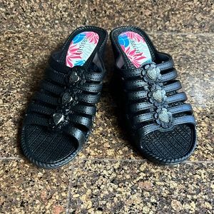 Bright - Black Wedge Slip On Sandals NWOT